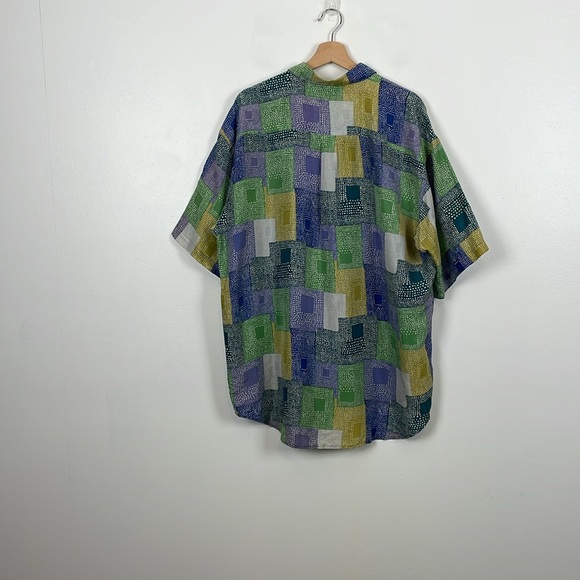 Perry Ellis Portfolio Silk Short Sleeve Button Down 1 Pocket Men Mulicolor Shirt - Picture 6 of 11